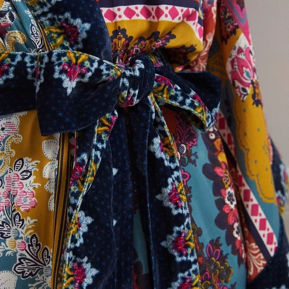 Zadie Robe Velvet Trim & Sash Anthropologie Kimono Floral M/L